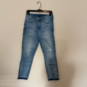 J. Crew Blue Ankle Cropped Jeans with Distressed Details Vintage Straight Sz 28